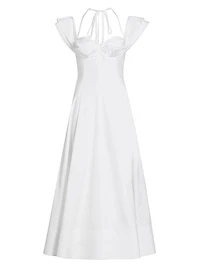 Ruched Poplin Midi-Dress