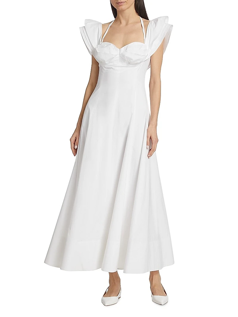 Ruched Poplin Midi-Dress