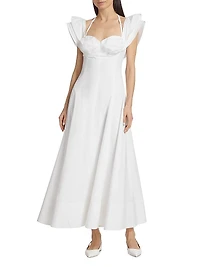 Ruched Poplin Midi-Dress