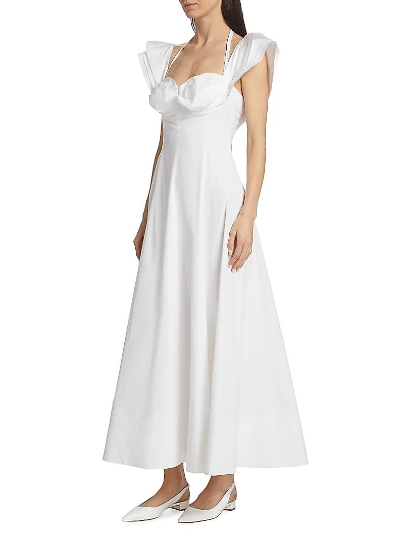 Ruched Poplin Midi-Dress