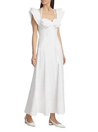 Ruched Poplin Midi-Dress