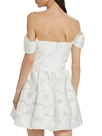 Valentina Floral Jacquard Off-The-Shoulder Minidress