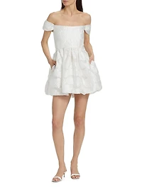 Valentina Floral Jacquard Off-The-Shoulder Minidress