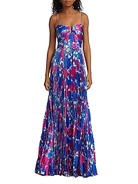 Evelyn Satin Floral Pleated Gown