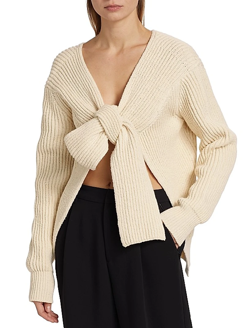 Bow-Detailed Rib-Knit Sweater