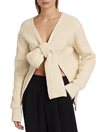 Bow-Detailed Rib-Knit Sweater