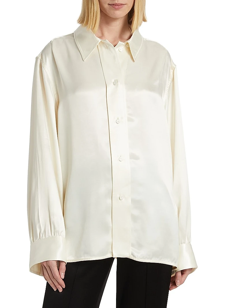 Satin Gathered-Sleeved Shirt