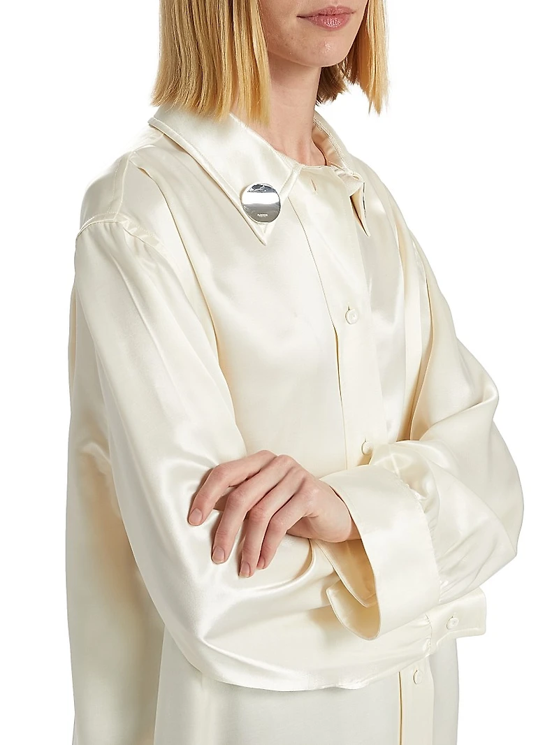 Satin Gathered-Sleeved Shirt