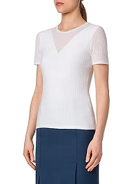 Sheer Inset Rib-Knit T-Shirt