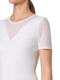 Sheer Inset Rib-Knit T-Shirt