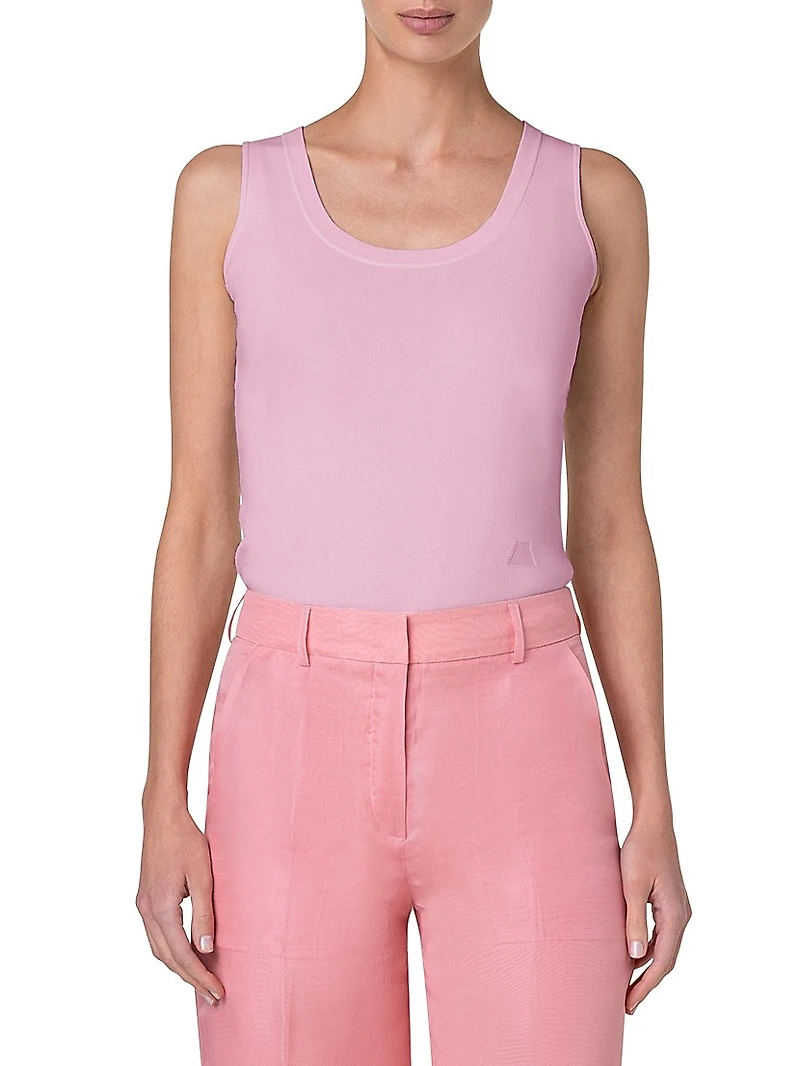 Cotton-Stretch Knit Scoopneck Tank