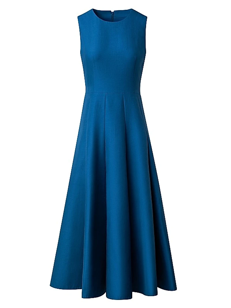 Cotton-Silk A-Line Midi-Dress