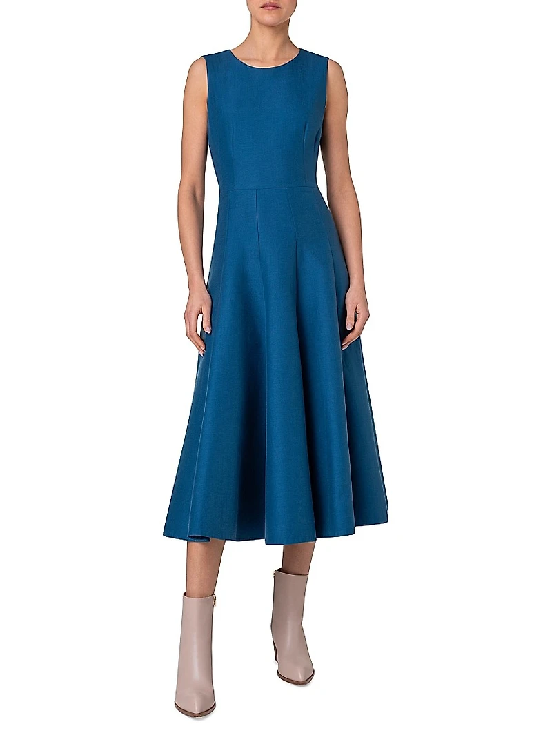 Cotton-Silk A-Line Midi-Dress