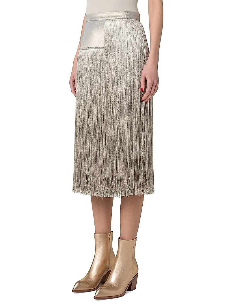 Silk Crepe Fringe Skirt