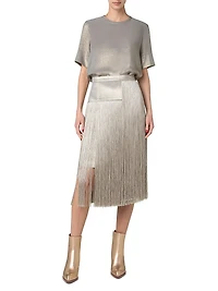 Silk Crepe Fringe Skirt