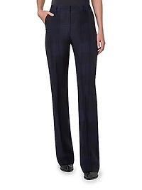 Marilyn Plaid Silk-Cotton Boot-Cut Pants