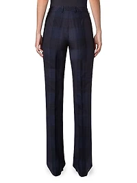 Marilyn Plaid Silk-Cotton Boot-Cut Pants