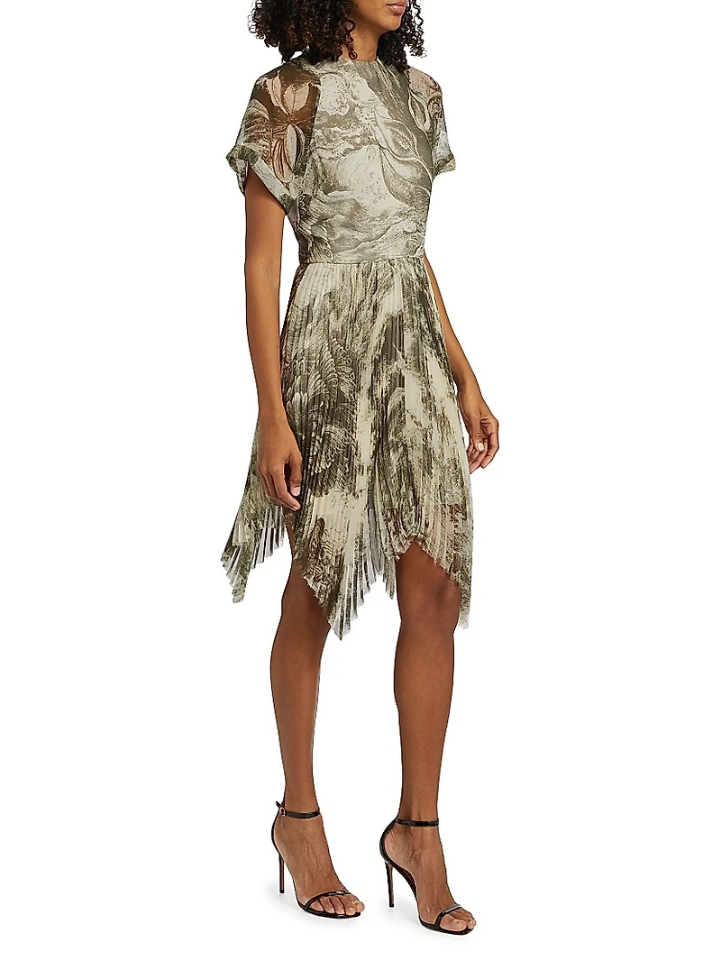 Oceanscape Print Short-Sleeve Minidress