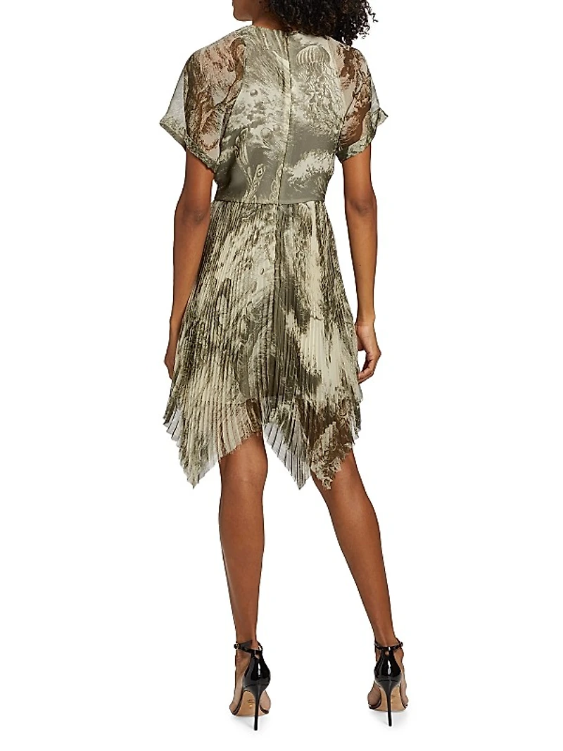 Oceanscape Print Short-Sleeve Minidress