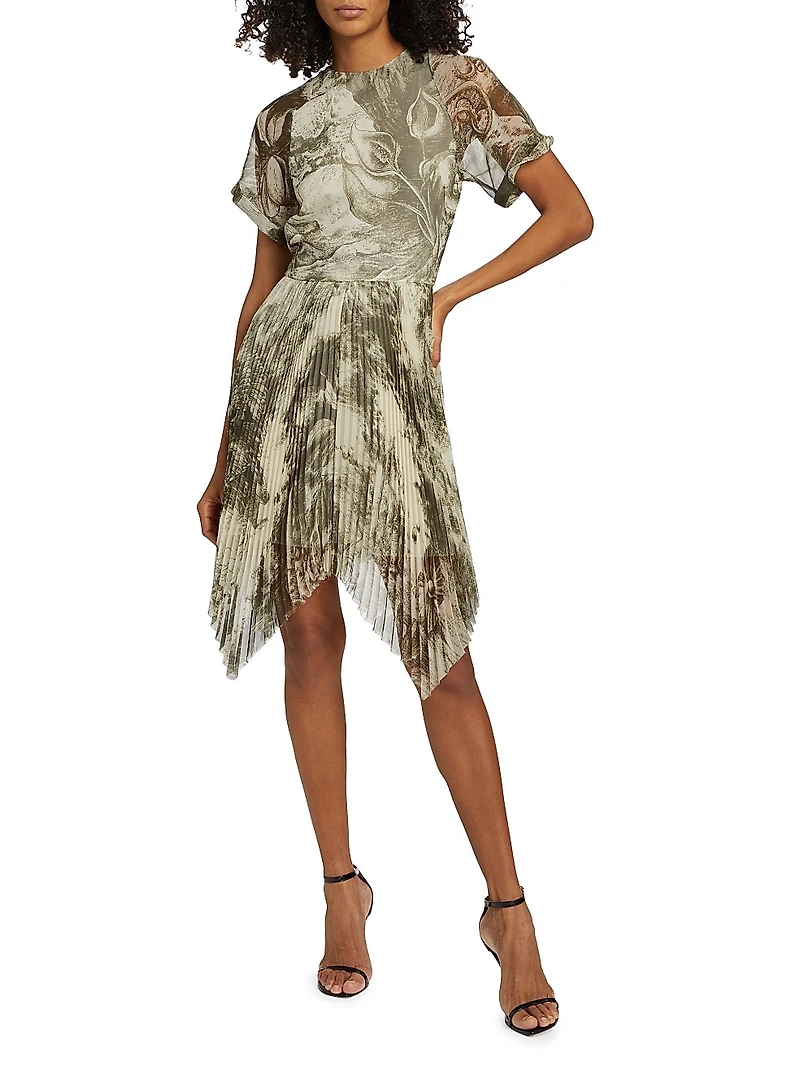 Oceanscape Print Short-Sleeve Minidress