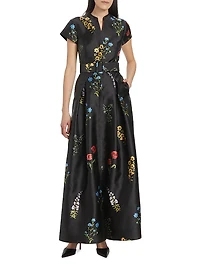 Marta Floral Mikado Fit & Flare Gown