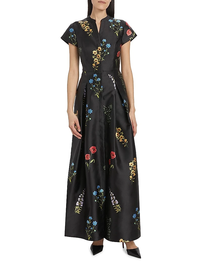 Marta Floral Mikado Fit & Flare Gown