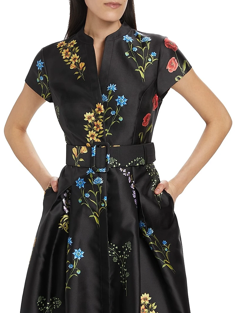 Marta Floral Mikado Fit & Flare Gown