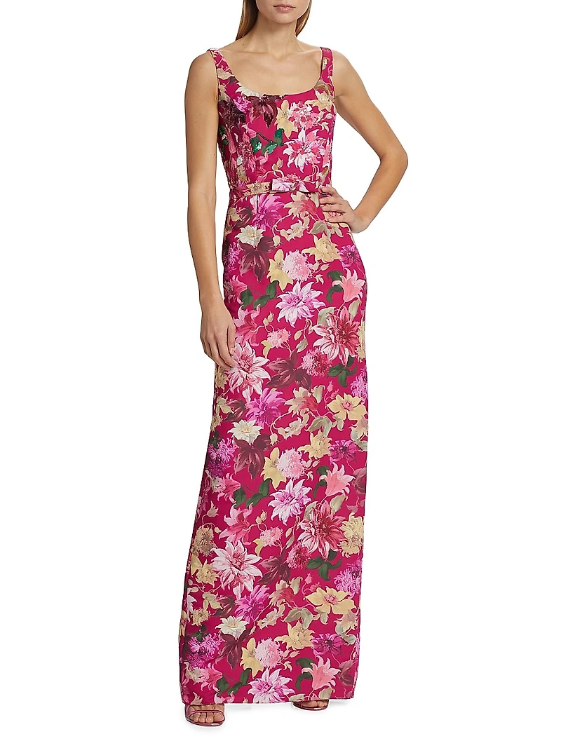 Lana Floral Belted Column Gown