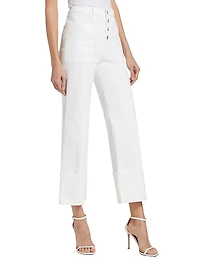 Benji Twill Cotton-Blend Cuffed Flare Pants