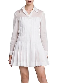 Pleated Cotton Mini Shirtdress