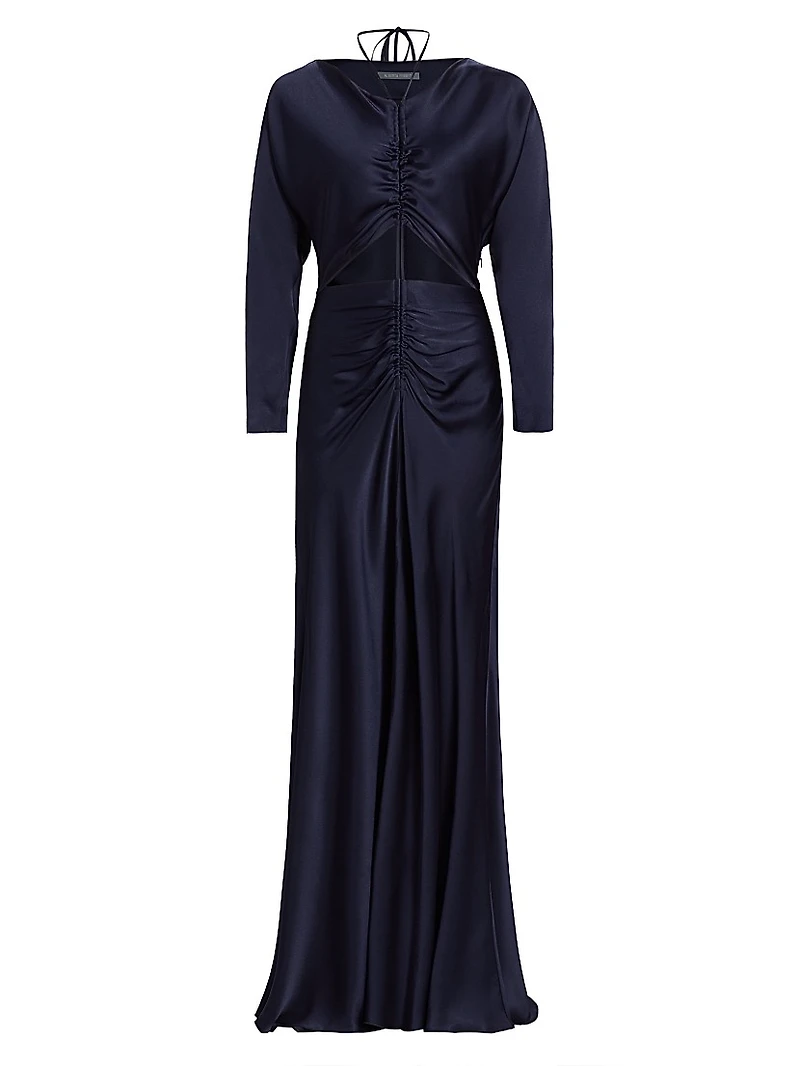 Satin Ruched Cut-Out Maxi Dress