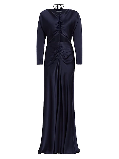 Satin Ruched Cut-Out Maxi Dress
