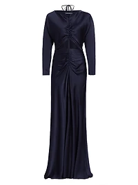 Satin Ruched Cut-Out Maxi Dress