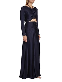 Satin Ruched Cut-Out Maxi Dress