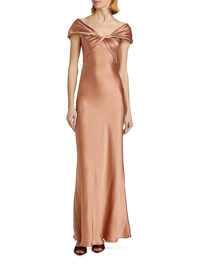Satin Off-The-Shoulder Gown