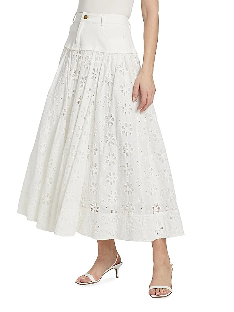 Adina Cotton Lace Midi Skirt