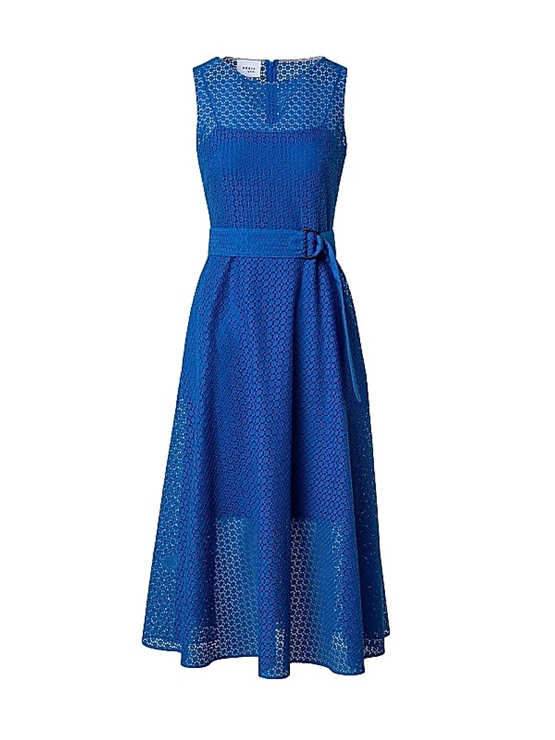 Eyelet Lace Belted Midi-Dress
