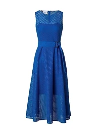 Eyelet Lace Belted Midi-Dress