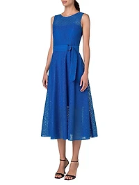 Eyelet Lace Belted Midi-Dress