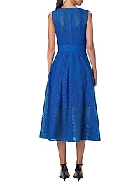 Eyelet Lace Belted Midi-Dress