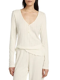 Pointelle V-Neck Henley Top