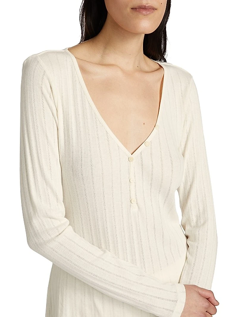 Pointelle V-Neck Henley Top