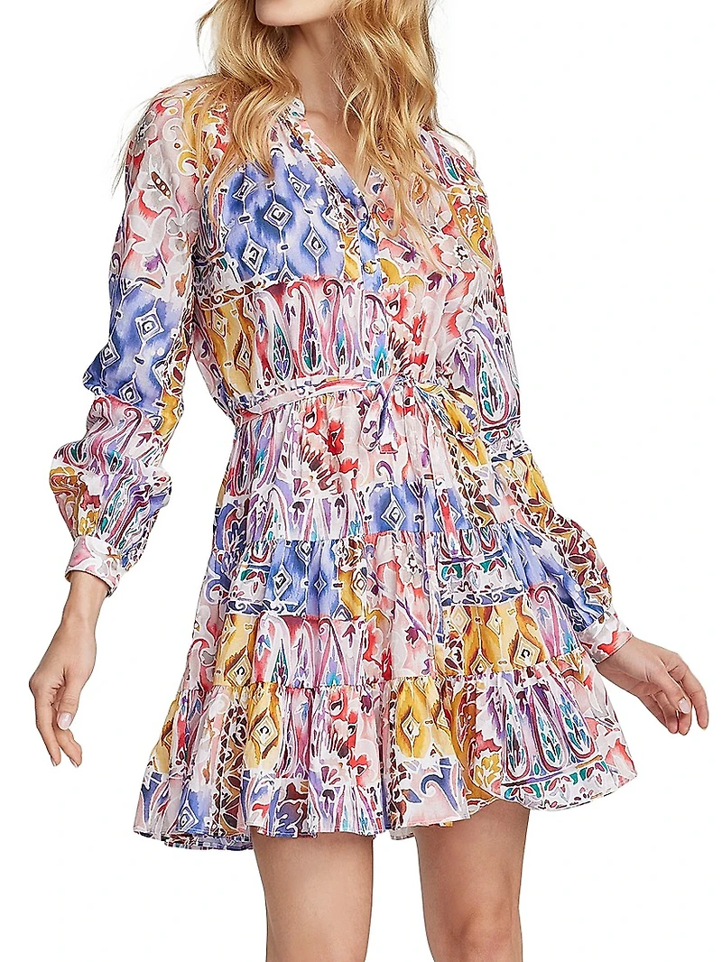 Sydney Paisley Long-Sleeve Minidress