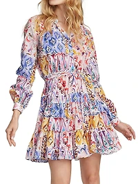 Sydney Paisley Long-Sleeve Minidress