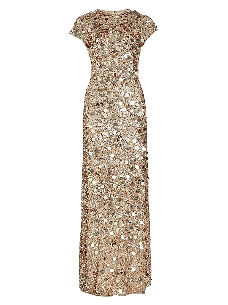 Tippi Short-Sleeve Sequin Gown