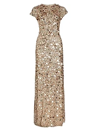 Tippi Short-Sleeve Sequin Gown