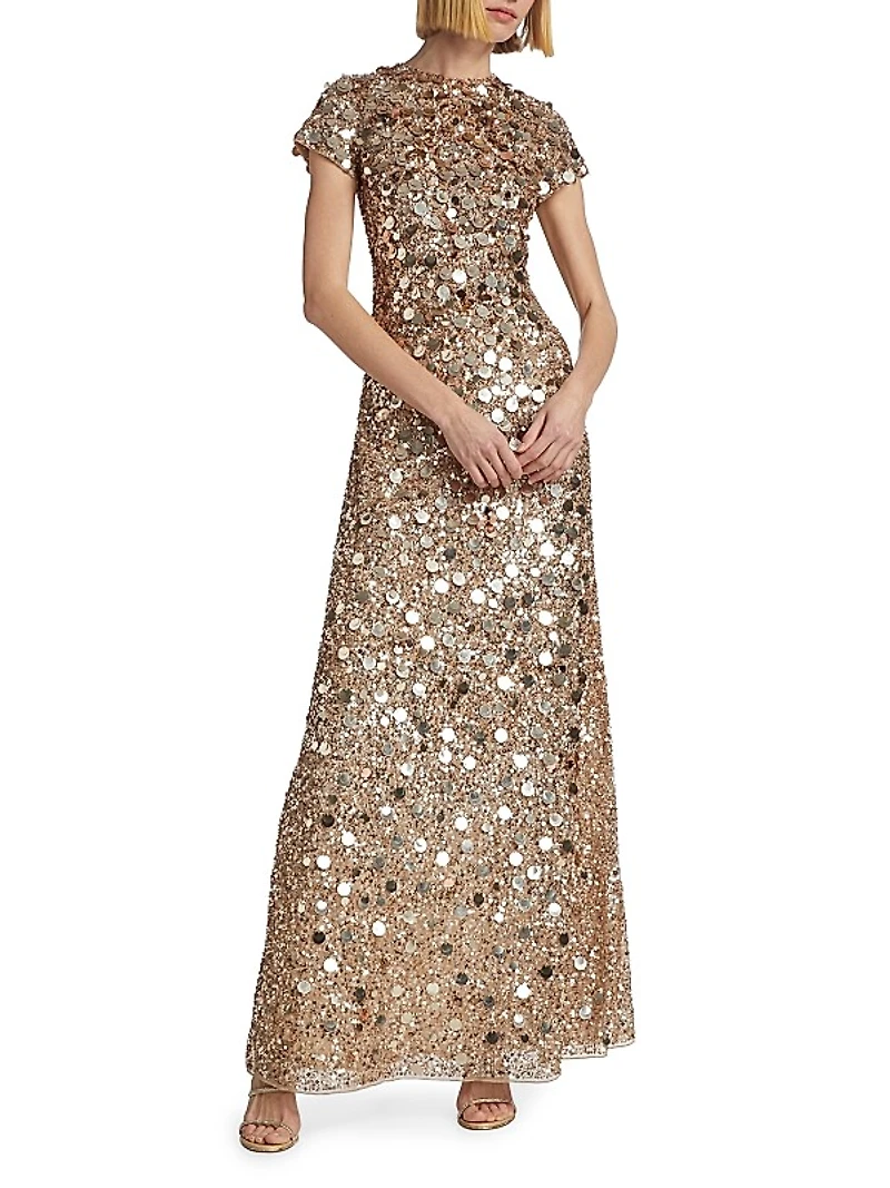 Tippi Short-Sleeve Sequin Gown