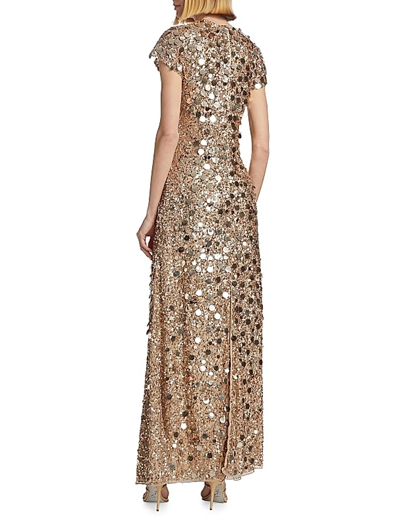 Tippi Short-Sleeve Sequin Gown