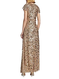 Tippi Short-Sleeve Sequin Gown