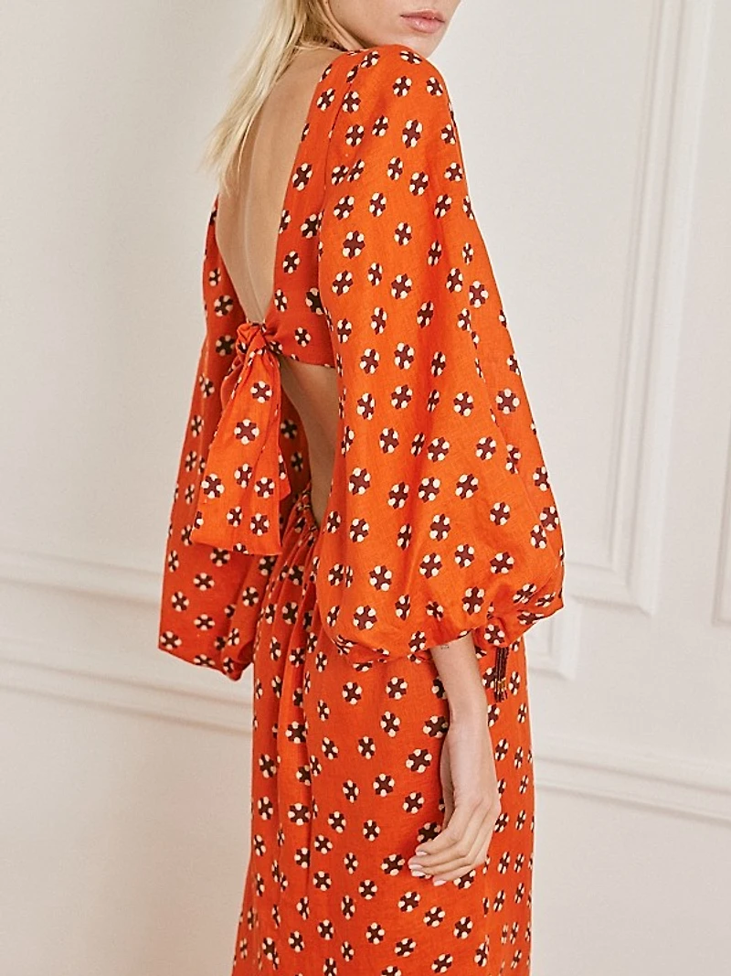 Cotton Open-Back Midi-Dress
